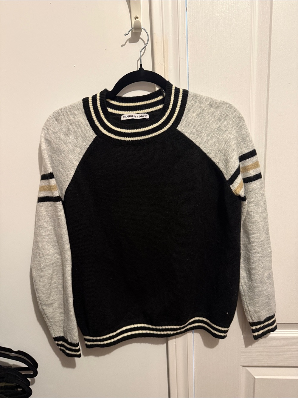 Black and Gray Striped Raglan Crew Sweater
